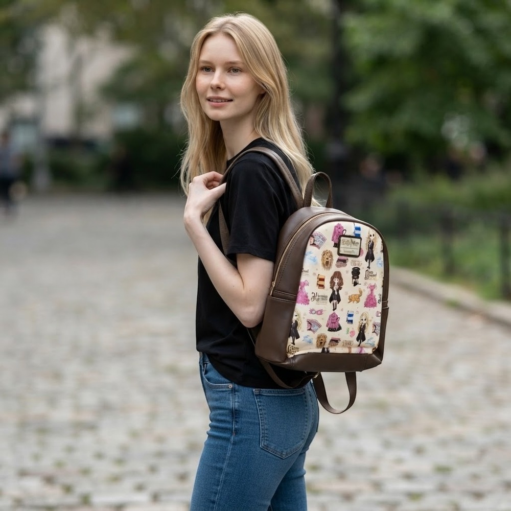 LOUNGEFLY Harry Potter Luna Hermione Mini Backpack Brown Cream BoxLunch NWOT